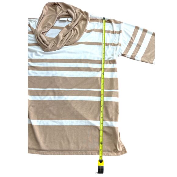Chico’s Striped Cowl Neck Pullover Top | Size 2 | Tan & White - Picture 9 of 11